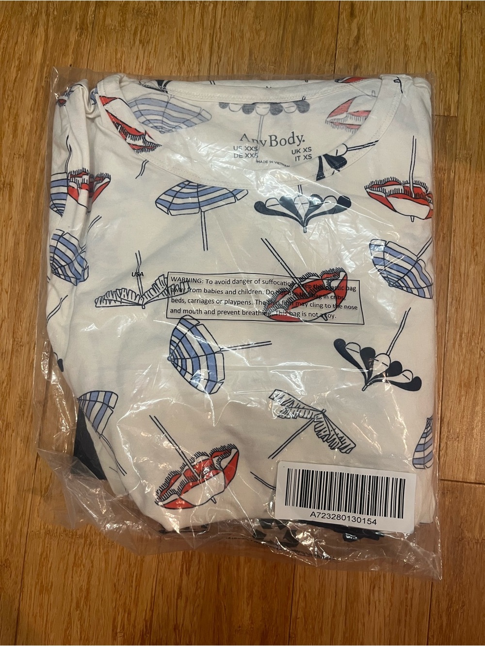 Umbrella Print top  - White with Red & Navy Umbrellas and Navy pants set